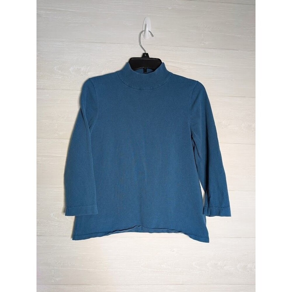PENDLETON Silk Blend Mock Neck Sweater Medium Petite PM Blue 3/4 Sleeve Knit Top